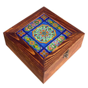 Blue Patterned Wooden Tea Storage Chest – Persian Design Organizer
