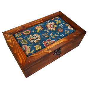 Blue Flower Persian Wooden Tea Bag Organizer Chest