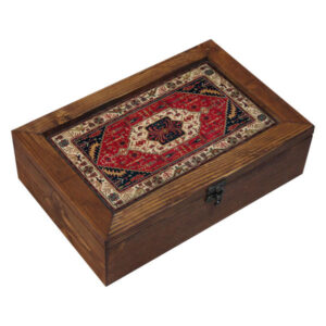 Persian Carpet Motif Wooden Tea Chest – Multi-Compartment Storage