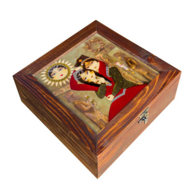 Persian Wooden Tea Chest with Storage Compartments - Khorshid Sun-Themed