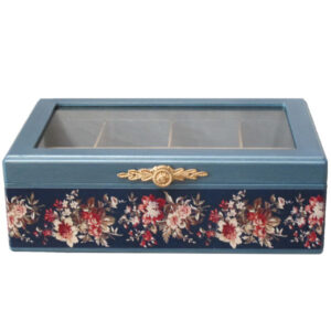 Nili Blue Handcrafted Wooden Tea Organizer – Multi-Compartment Box