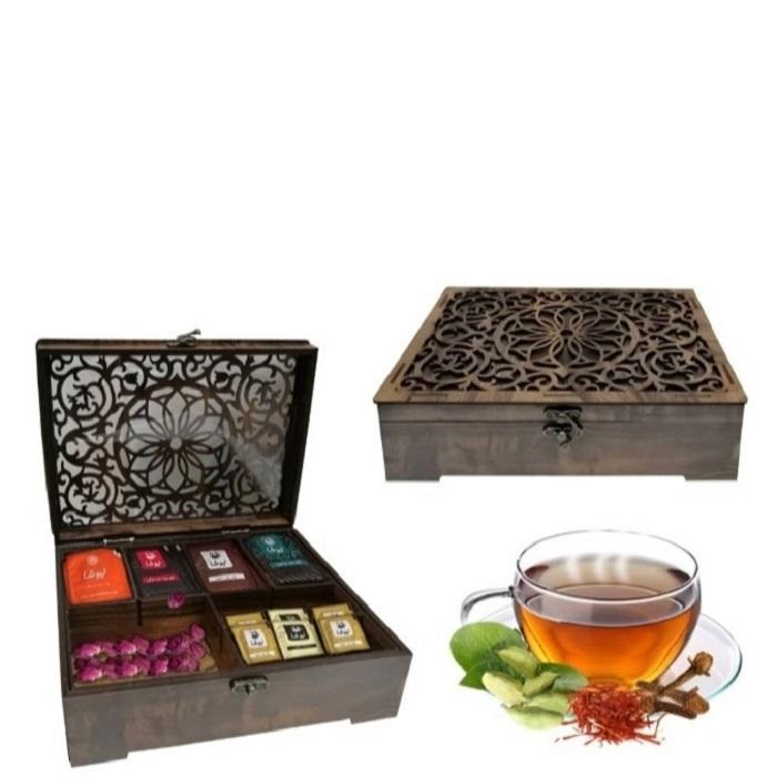 Setareh Decorative Wooden Tea Chest – Multi-Compartment Organizer
