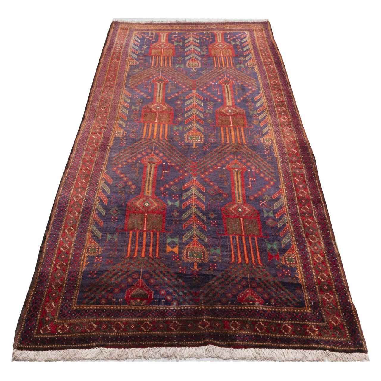 Vintage Persian Baluchistan Runner Rug (Tribal All-over Geometric) – Red Wool