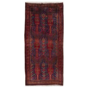 Vintage Persian Baluchistan Runner Rug (Tribal All-over Geometric) – Red Wool