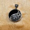 Persian Engraved Silver Pendant with Aventurine Gemstone