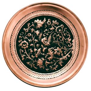 Decorative Copper Tray Hand-Engraved with Persian Artisanal Flower