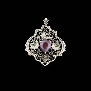 Persian Engraved Silver Pendant with Amethyst Gemstone