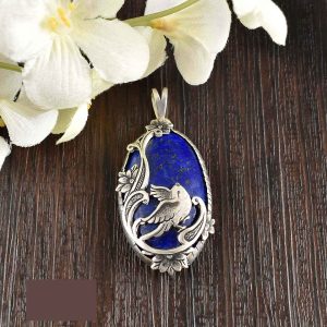 Persian Engraved Silver Pendant with Lapis Lazuli Gemstone
