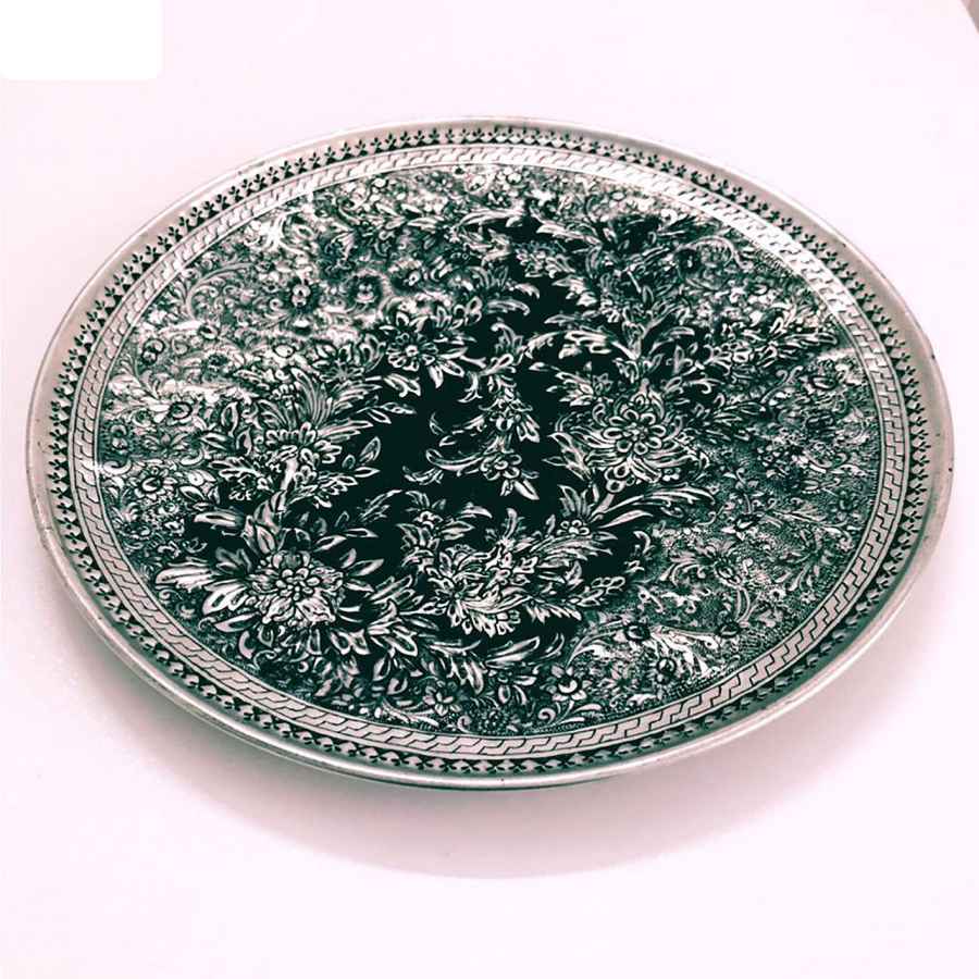 Decorative Copper Tray Hand-Engraved with Persian Artisanal Jahani