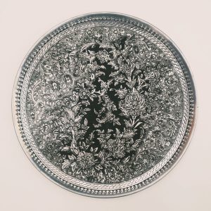 Decorative Copper Tray Hand-Engraved with Persian Artisanal Jahani