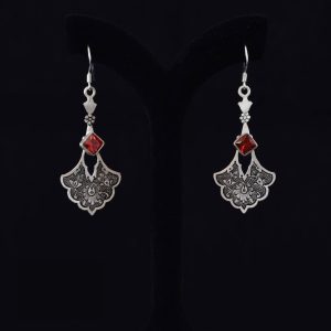 Persian Engraved Silver Earrings with Synthetic Gemstone