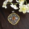 Persian Engraved Silver Pendant with Agate Gemstone