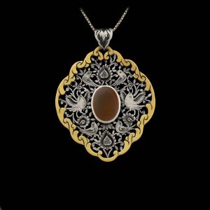 Persian Engraved Silver Pendant with Agate Gemstone