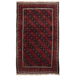 Vintage Persian Baluchistan Rug (Tribal Bukhara Design Pattern) – Red Wool