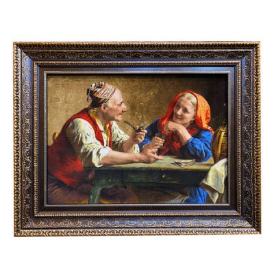 Hand-Knotted Persian Silk Pictorial Wall Hanging Rug – Parents and Rural Life, Tabriz