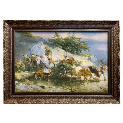 Hand-Knotted Persian Silk Pictorial Wall Hanging Rug – Horse and Rural Life, Tabriz