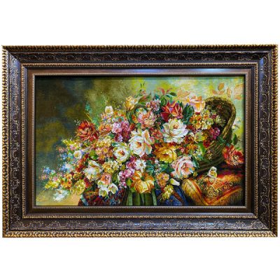 Hand-Knotted Persian Silk Floral Wall Hanging Rug – Roses Design, Tabriz