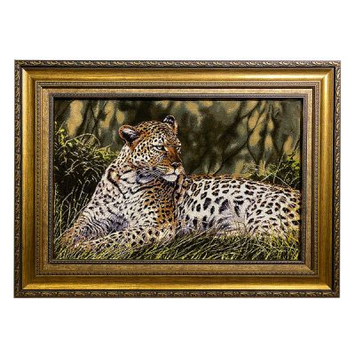 Hand-Knotted Persian Silk Pictorial Wall Hanging Rug – Cheetah Design, Tabriz