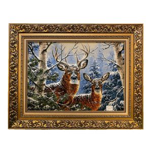 Hand-Knotted Persian Pictorial Rug from Tabriz Depicting Deer