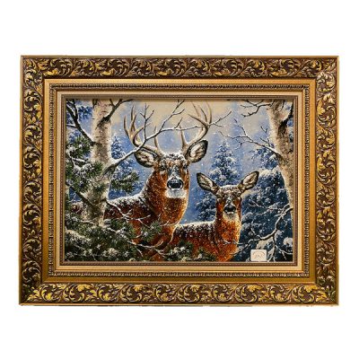 Hand-Knotted Persian Silk Pictorial Wall Hanging Rug – Deer Design, Tabriz