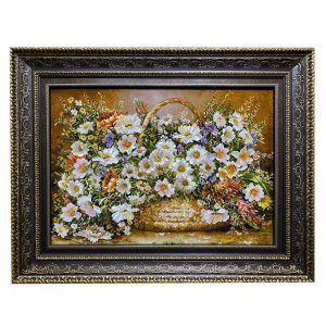 Hand-Knotted Persian Pictorial Rug from Tabriz Depicting Flowers