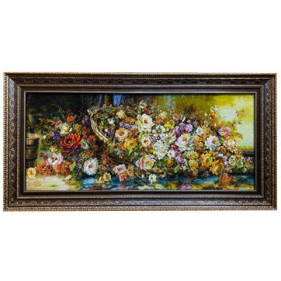 Hand-Knotted Persian Silk Floral Wall Hanging Rug – Flowers Design, Tabriz