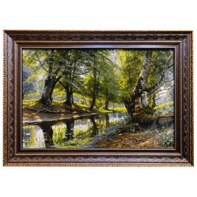 Hand-Knotted Persian Silk Pictorial Wall Hanging Rug – Landscape Scene, Tabriz