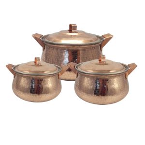 Persian Copper Cookware Set – Traditional Hammered Style, Hiva (Set of 3 Pots)