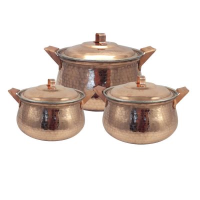 Persian Copper Cookware Set - Traditional Hammered Style, Hiva (Set of 3 Pots)