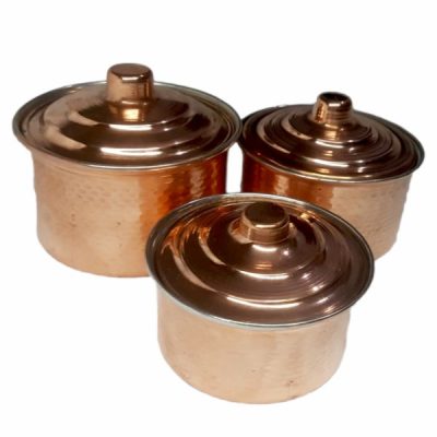 Persian Copper Cookware Set - Traditional Hammered Style, Hivana (Set of 3 Pots)