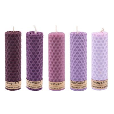 Natural Purple Beeswax Pillar Candles – Decorative Home Decor Set (5-Pack)