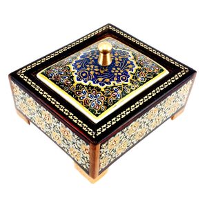 Handcrafted Wooden Jewelry Box with Persian Khatam Design – Blue