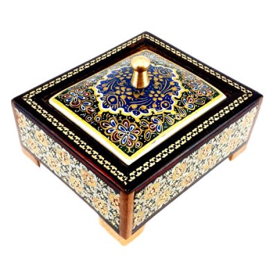 Handcrafted Wooden Jewelry Box with Persian Khatam Design - Blue