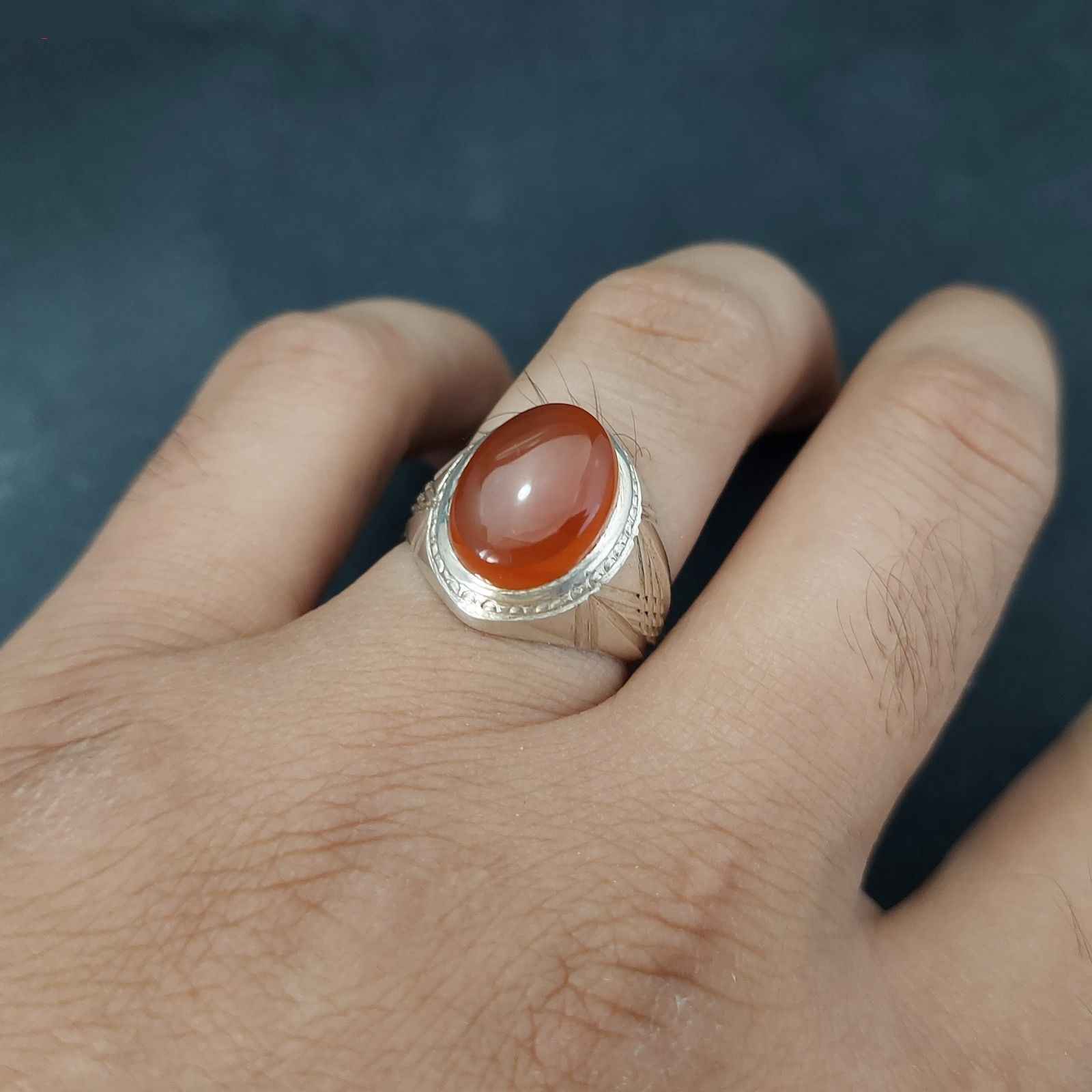 Persian Yemeni Aqeeq Silver Ring for Men Diba