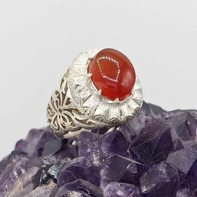 Yemeni Aqeeq Silver Gemstone Ring for Men – Taban I Model, Traditional Persian Design