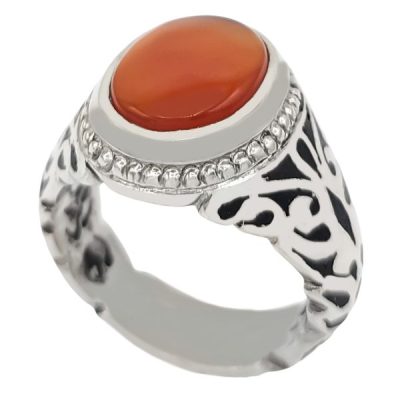 Yemeni Aqeeq Silver Gemstone Ring for Men – Hasti Model, Traditional Persian Design