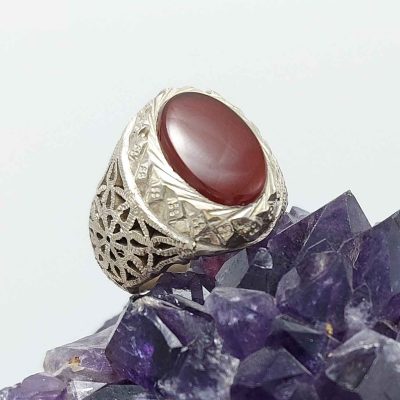 Yemeni Aqeeq Silver Gemstone Ring for Men – Kabiri Model, Traditional Persian Design