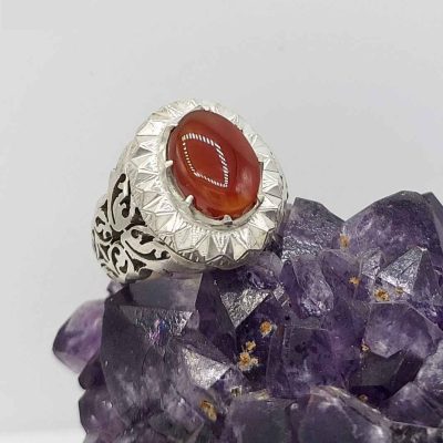 Yemeni Aqeeq Silver Gemstone Ring for Men – Taha Model, Traditional Persian Design