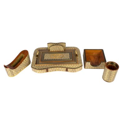 Persian Wooden Office desk Set decorated with Khatamkari Art 10 Pieces