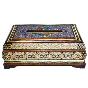 Handcrafted Persian Wooden Tissue Box Cover – Khatamkari Baran II