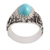 Persian Silver Ring for Men with Neyshabur Turquoise Flower