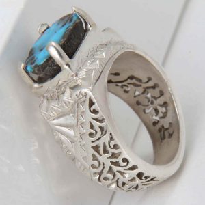 Persian Silver Ring with Neyshabur Turquoise Hiraad II