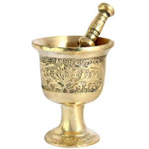 Brass Mortar & Pestle with Traditional Persian Floral Pattern Arash