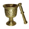 Brass Mortar & Pestle with Traditional Persian Floral Pattern Arashi