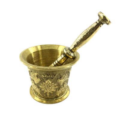 Brass Mortar & Pestle with Traditional Persian Floral Pattern Arshia