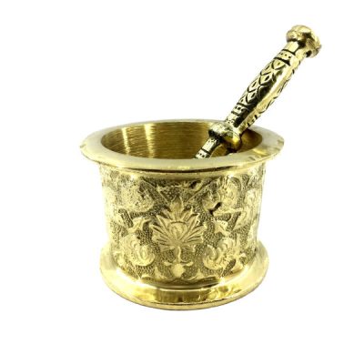 Brass Mortar & Pestle with Traditional Persian Floral Pattern Parimah