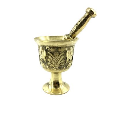 Brass Mortar & Pestle with Traditional Persian Floral Pattern Parmoon