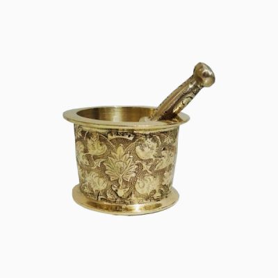 Brass Mortar & Pestle with Traditional Persian Floral Pattern Taban