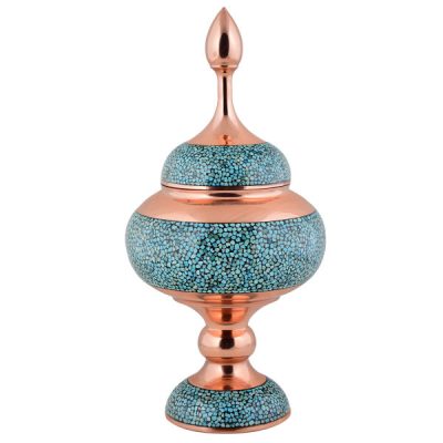 Handcrafted Persian Inlaid Turquoise Copper Sugar Bowl Taban