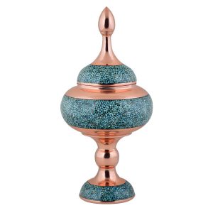 Handcrafted Persian Inlaid Turquoise Copper Sugar Bowl Hamedi